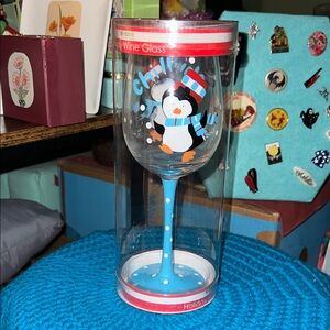 Holiday Penguin Wine Glass